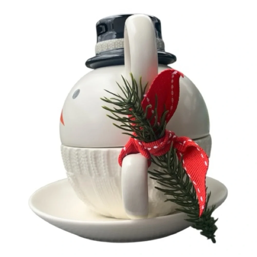 Hallmark Festive Holiday Snowman Teacup‎ Set Collectible Microwaveable
